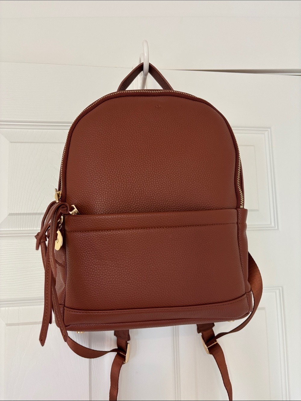ELA pebbled Vegan Leather Backpack tan walnut adjustable straps multi pockets